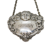 Large Sterling Silver Cherub & Vine Pattern Sherry Decanter Label Vintage