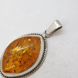 Sterling Silver Mounted Baltic Amber Charm Pendant Vintage c1970s
