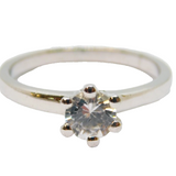 Sterling Silver White Sapphire Solitaire Band Ring Vintage c1970 Size N 1/2