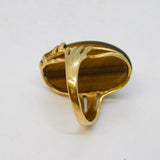 9ct Yellow Gold Cabochon Tiger's Eye Statement Ring Vintage c1980 10g