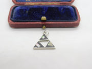 Sterling Silver Onyx & Abalone Triangle Charm Pendant Vintage c1970