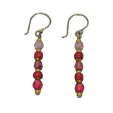 Pair of Sterling Silver Pink Glass Beads Hook Drop Earrings Contemporary c2010