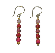 Pair of Sterling Silver Pink Glass Beads Hook Drop Earrings Contemporary c2010