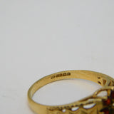 9ct Yellow Gold & Bohemian Garnet Floral Cluster Ring Vintage 1976 London
