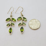 Pair of Sterling Silver 10 Peridot Set Leaf Form Long Drop Earrings Modern c1990