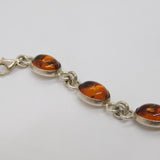 Sterling Silver 9 Oval Baltic Amber Panel Form Bracelet Vintage c1990's