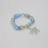 Sterling Silver Blue Beaded Stretch Star Charm Ring Contemporary c2010 Size M-O