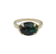 Sterling Silver Natural Blue-Green Cabochon Studio Ring Vintage c1970 Size Q