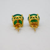 Pair of Gold On Sterling Silver Faceted Jadeite Stud Earrings Vintage c1970