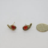 Pair of Sterling Silver Carnelian & Marcasite Deco Stud Earrings Antique c1930