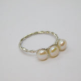 Sterling Silver Three Button Pearl Twisted Band Ring Vintage c1970 Size N 1/2