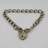 Sterling Silver Curb Link Charm Bracelet & Heart Lock Clasp Vintage Birmingham
