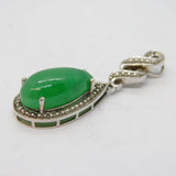 Sterling Silver Cabochon Jadeite Drop Pendant Vintage c1990s