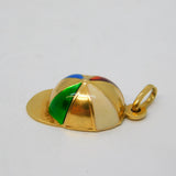 9ct Yellow Gold & Colourful Enamel Jocket Cap Charm Pendant Vintage c1970s