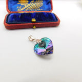 Sterling Silver Iridescent Diamond Paste Heart Charm Pendant Vintage c1970