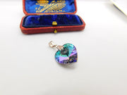 Sterling Silver Iridescent Diamond Paste Heart Charm Pendant Vintage c1970