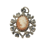 Sterling Silver Shell Cameo Drop Charm Pendant Vintage c1970