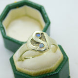 9ct Yellow Gold & Two Opal Set Abstract S Ring Vintage 1973 Birmingham