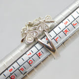 Sterling Silver White Topaz Set Triple Flower Dress Ring Vintage c1990 Size M