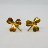 9ct Yellow Gold Lucky Shamrock Stud Earrings Vintage c1970s