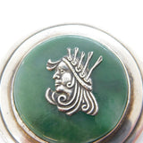 Taxco Mexican Sterling Silver & Jade Circular Dress Brooch Vintage 'DF'