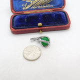 Sterling Silver Green Glass Marble in a Silver Wrap Charm Pendant Vintage c1970
