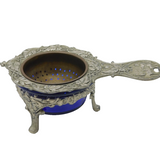 19th Century White Metal & Blass Glass Tea Strainer on Stand Antique c1880