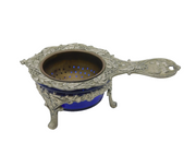 19th Century White Metal & Blass Glass Tea Strainer on Stand Antique c1880