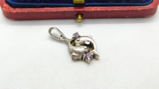 Sterling Silver Dolphin Duo Amethyst Paste Pisces Charm Pendant Vintage c1970