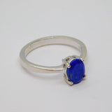Sterling Silver Oval Faceted Blue Hardstone Dress Ring Vintage c1970 Size N 1/2