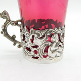 Edwardian Sterling Silver Classical Pattern Cranberry Tea Glass Antique London