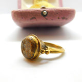 Arabic Yellow Metal & Carved Agate Deer Form Intaglio Ring Antique c1850