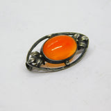 Sterling Silver Cabochon Carnelian Art Deco Floral Pin Brooch Antique c1920