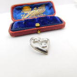 Sterling Silver Diamond Paste Heart Charm Pendant Vintage c1970