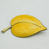 Aksel Holmsen Norwegian Sterling Silver & Yellow Enamel Leaf Brooch Antique