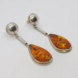 Pair of Sterling Silver Chunky Baltic Amber Long Drop Earrings Vintage c1980