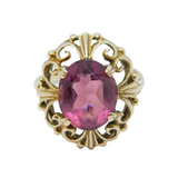 Sterling Silver Faceted Amethyst Fancy Setting Dress Ring Vintage c1970 Size P