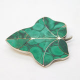 19th Century Scottish Sterling Silver Malachite Set Leaf Brooch Antique c1860s