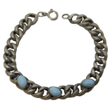 Victorian Sterling Silver & Turquoise Hollow Curb Link Chain Bracelet Antique