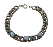 Victorian Sterling Silver & Turquoise Hollow Curb Link Chain Bracelet Antique