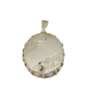 Sterling Silver Floral Pattern Oval Double Locket Pendant Vintage c1990