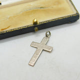 Simple Sterling Silver Wave Pattern Cross Crucifix Pendant Vintage c1970