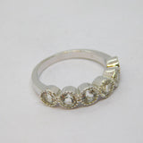 Sterling Silver 6 White Sapphire Half Eternity Ring Vintage c1970 Size N 1/2