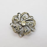 19th Century Sterling Silver Gilt & Paste Set Floral Dress Brooch Antique c1860s
