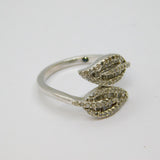 Sterling Silver Deco Style Diamond Leaf Crossover Ring Vintage c1970 Size O