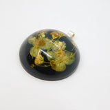 Sterling Silver Miniature Flowers In Resin Domed Black Pendant Modern c2000s