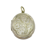 Sterling Silver Floral Design Oval Double Locket Pendant Vintage c1970
