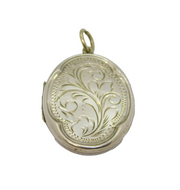 Sterling Silver Floral Design Oval Double Locket Pendant Vintage c1970