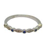 Sterling Silver Blue & Clear Crystal Stacking Band Ring Vintage c2000 Size N