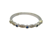 Sterling Silver Blue & Clear Crystal Stacking Band Ring Vintage c2000 Size N